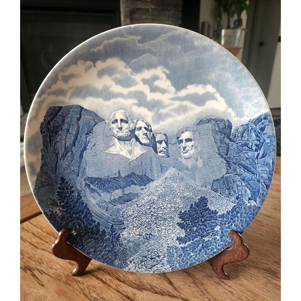 Vintage Johnson Bros Mt Rushmore Plate Black Hills South Dakota Blue Souvenir
